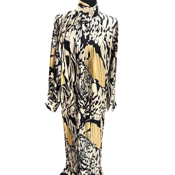 NWT Beulah Style Tiger Party Dress Women Pleated Maxi Dress Black/White Abstract - Picture 1 of 14